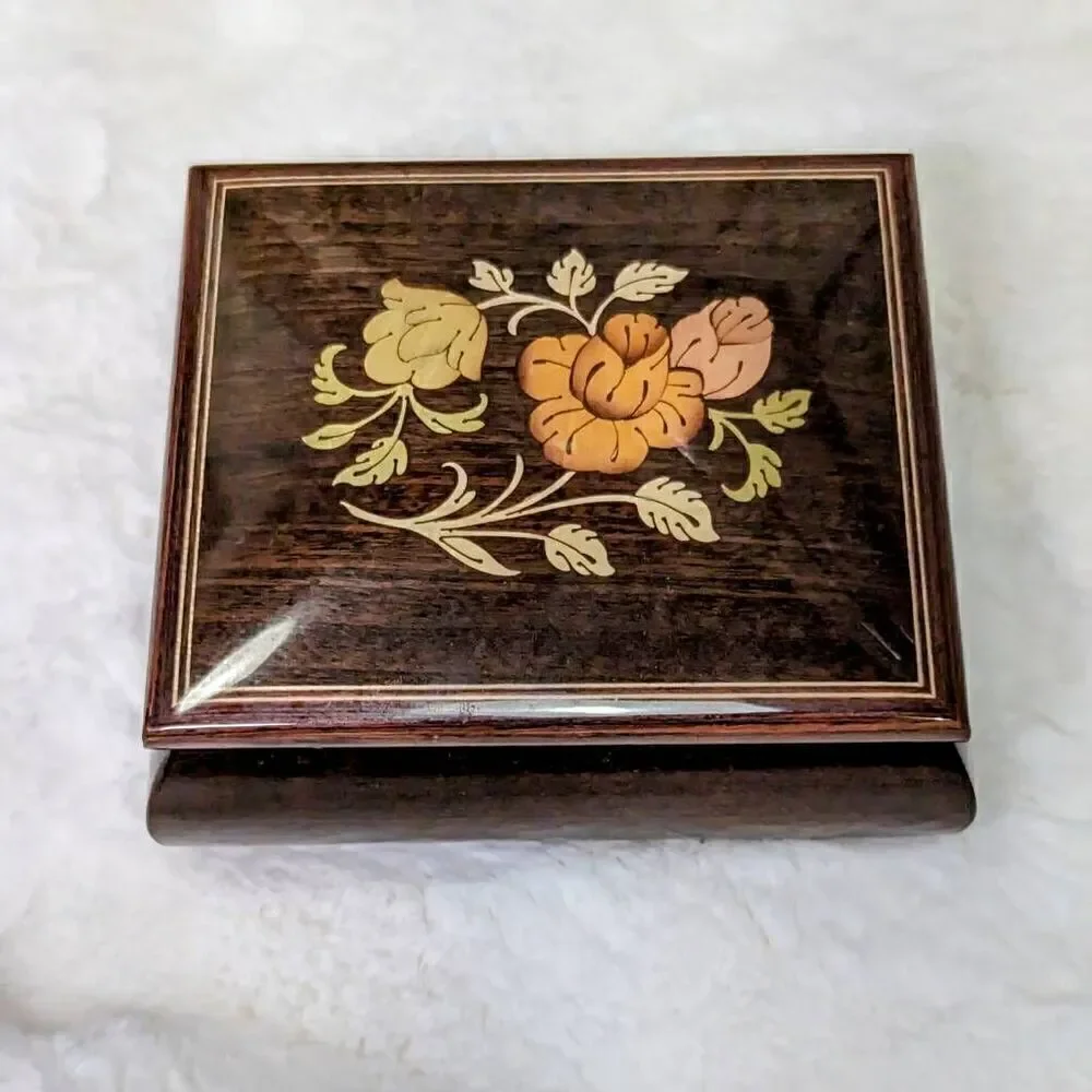 Sorrento Marquetry Inlay Flowers Jewelry Trinket Box 5